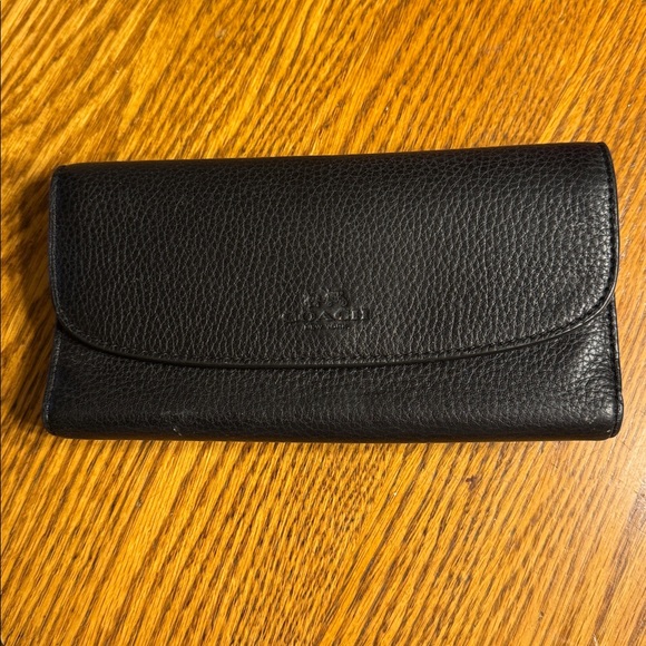 Coach Tri-fold Black Check Book Wallet - Picture 1 of 9